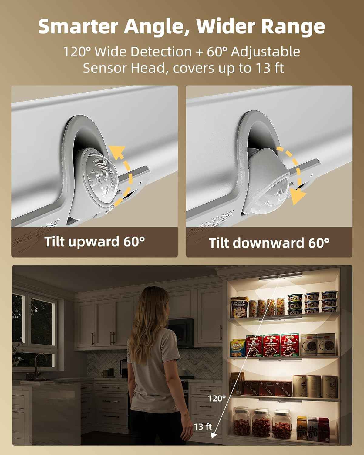 EZVALO Motion Sensor Closet Lights, 2 Pack — Flameless Auto Night Light for Stairway and Hallway Safety