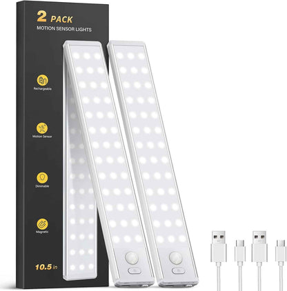 LUMIORA Under Cabinet Task Light – 180 Lumen Motion Sensor LED for Home Office and Garage Workbench, Rechargeable 2 Pack