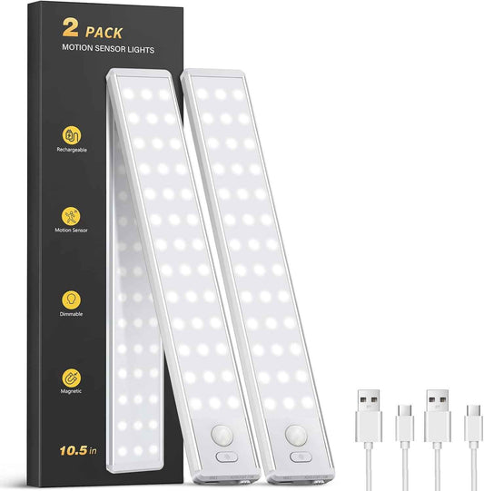 LUMIORA Under Cabinet Task Light – 180 Lumen Motion Sensor LED for Home Office and Garage Workbench, Rechargeable 2 Pack