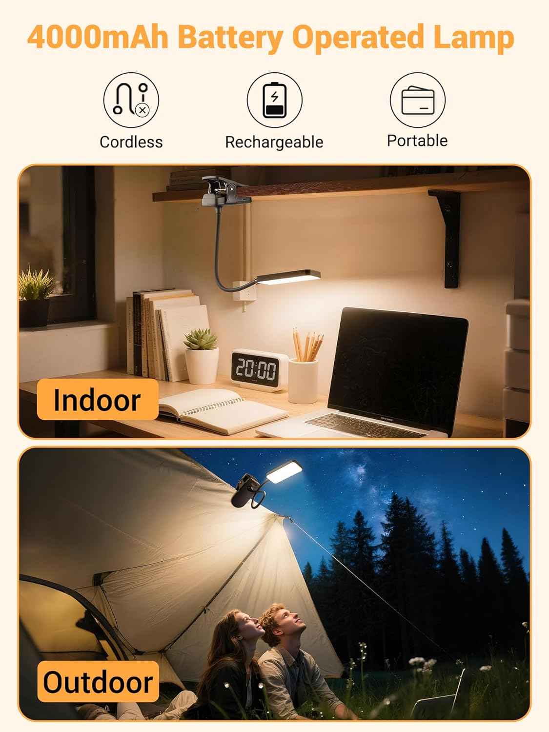 LuminGlow Pro Clip Lamp – Minimalist Reading Light for Intentional Living Spaces, Cordless Clean Design