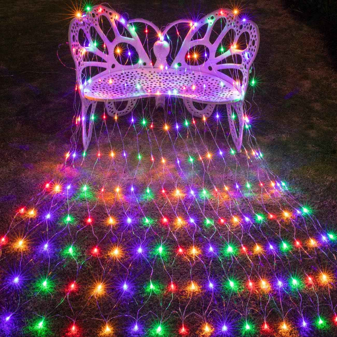 AWQ Outdoor Net String Lights 200 LED 9.8ft x 6.6ft 8 Modes for Backyard Deck and Fence Line