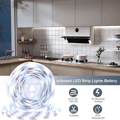 echosari Battery Operated LED Strip Lights – Nursery and Kids Bedroom Night Light with Auto Timer, 9.8ft 2-Pack Warm White