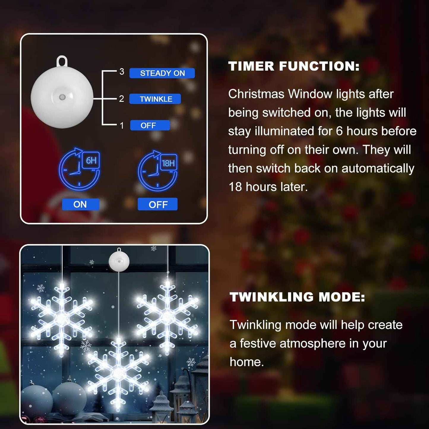 LuminGlow 3Pack Hanging Snowflake Lights – Fireplace Mantel & Window Accent for Holiday Home Styling
