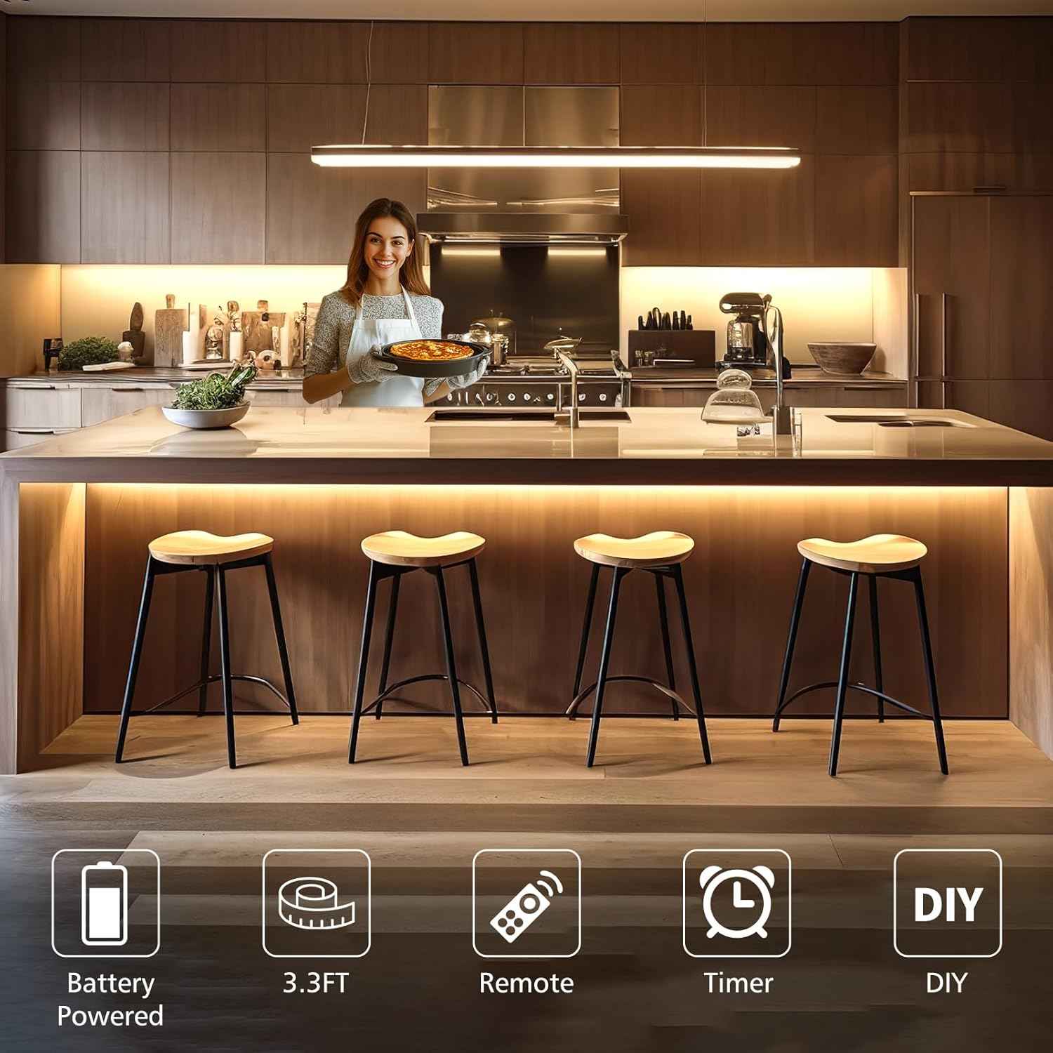 echosari Battery Strip Light – Thoughtful Housewarming Gift for Her, Cozy Bedroom and Shelf Accent, Warm White with Remote