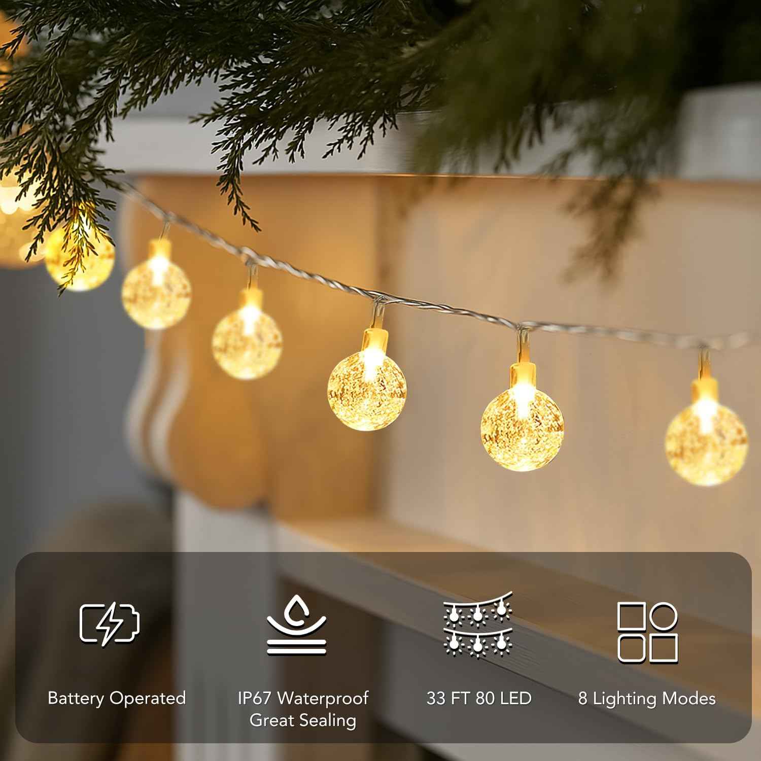 Metaku Globe Fairy Lights Battery Operated with Remote Timer Thoughtful Birthday Gift for Her Mom and Best Friend Home Decor 33ft Warm White