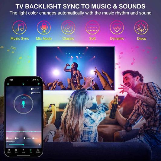 HOUHUI LED Strip Lights 32.8ft RGB+IC – Bedroom Aesthetic Ambient Lighting with 16 Million Colors and Music Sync for Cozy Room Decor