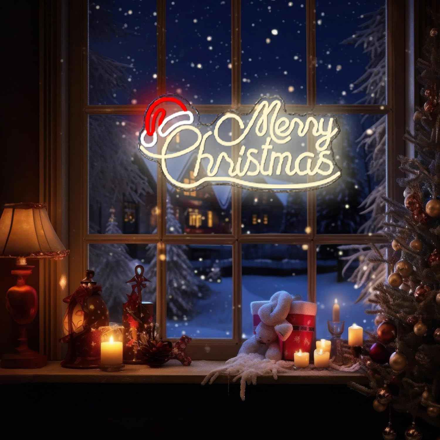 Allball Santa Hat Neon Light – Modern Bedroom Christmas Aesthetic, Dimmable Wall Art for Festive Home Ambiance