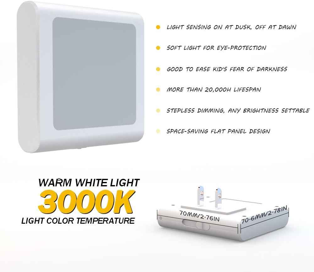 MAZ-TEK Minimalist Plug-In LED Night Light – Stepless Dimming and Auto Sensor for Clean Modern Interiors