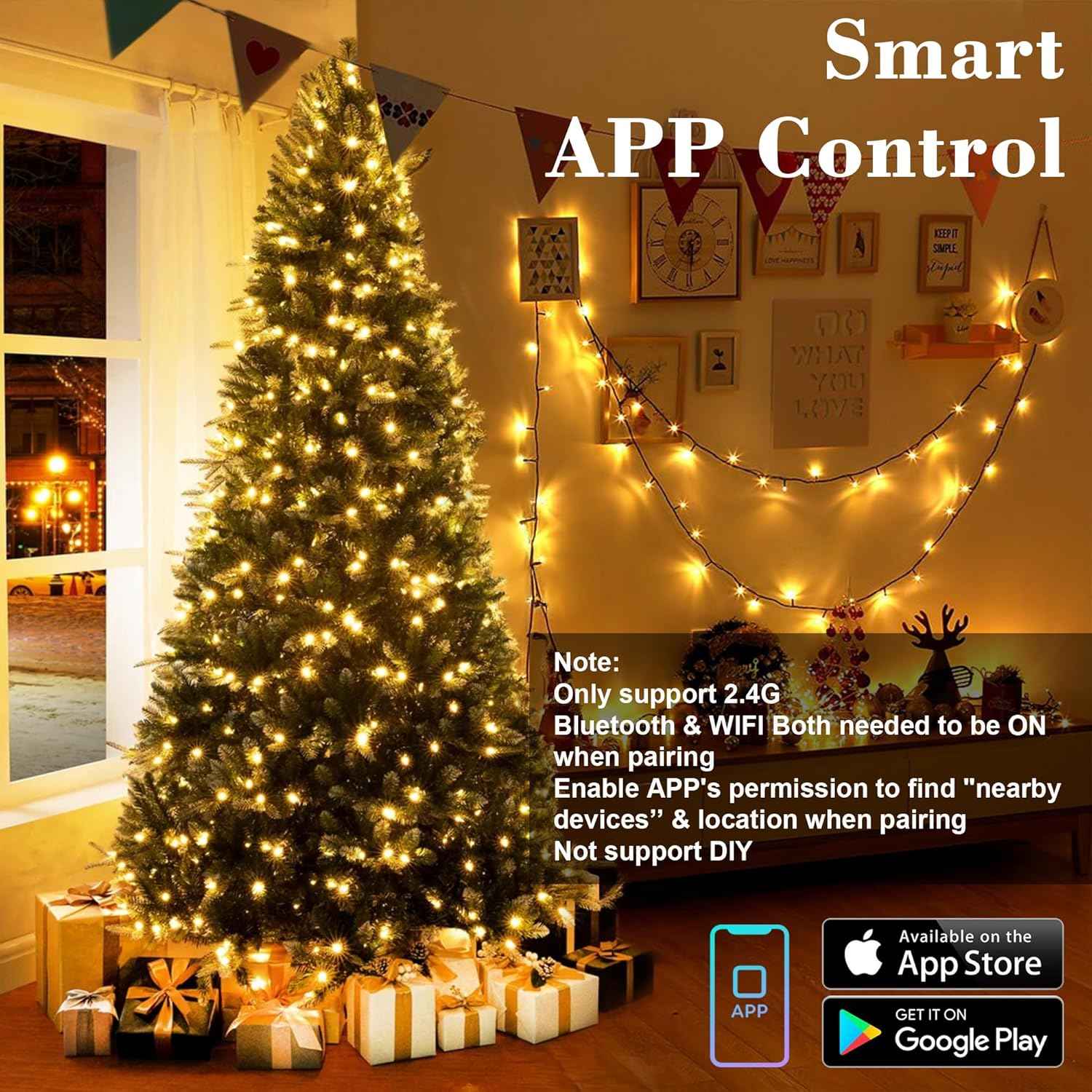 Brizled Smart Fairy Lights – WiFi Color-Changing String Lights for Bedroom Aesthetic and Holiday Mantel Styling