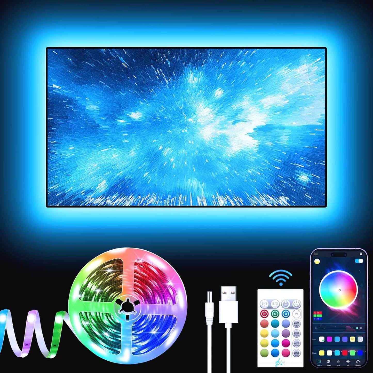 GIPOYENT TV LED Backlight Strip - Living Room Aesthetic Accent, RGB Ambient Glow for 35-85 Inch TVs