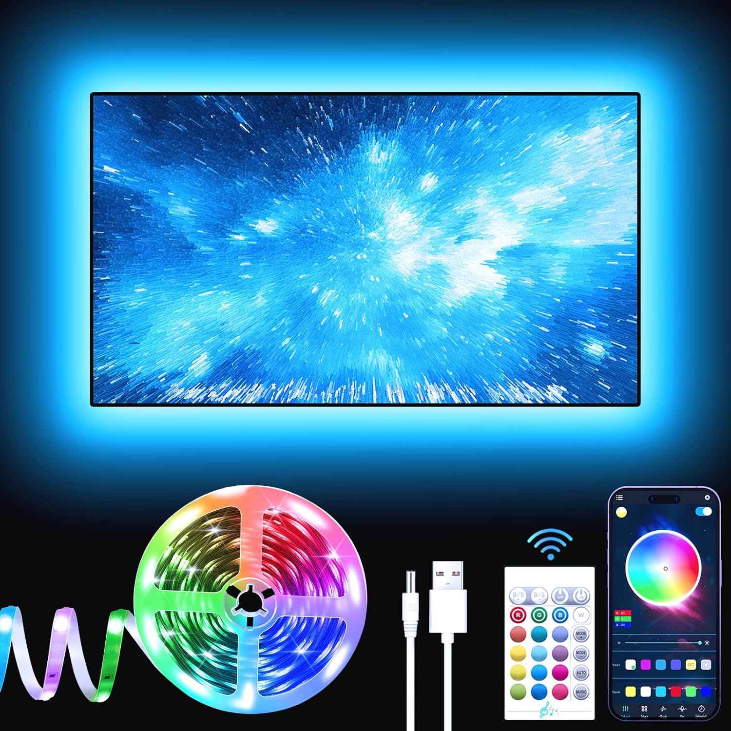 GIPOYENT TV LED Backlight Strip - Living Room Aesthetic Accent, RGB Ambient Glow for 35-85 Inch TVs