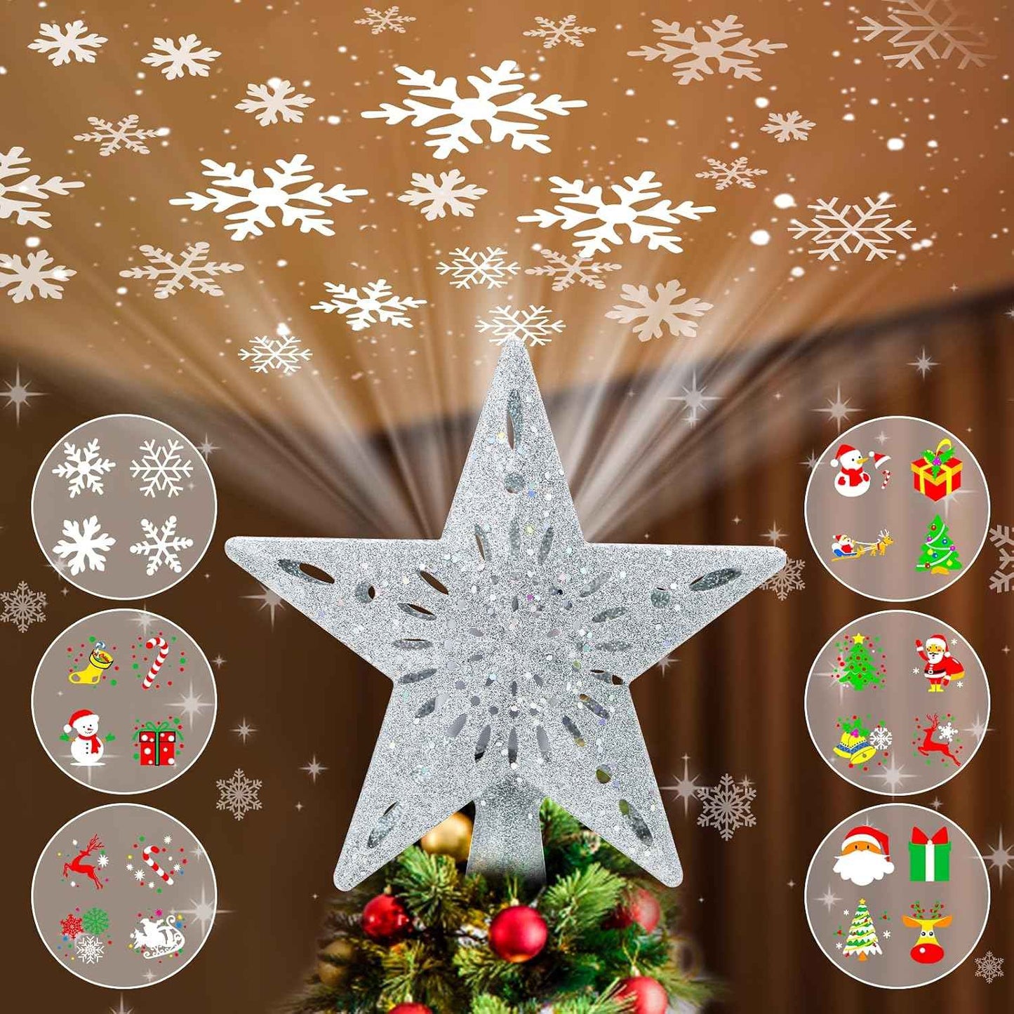 [Brand Name] Snowman Tree Topper with Ceiling Projection – Family-Safe Christmas Eve Magic, No Flame No Drips