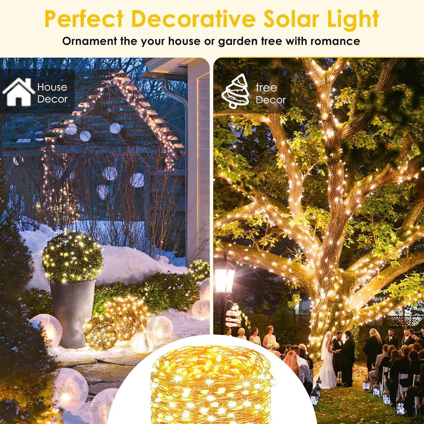 Luminex Solar String Lights – Patio and Camping String Lights, Waterproof 144FT Copper Wire with 8 Modes