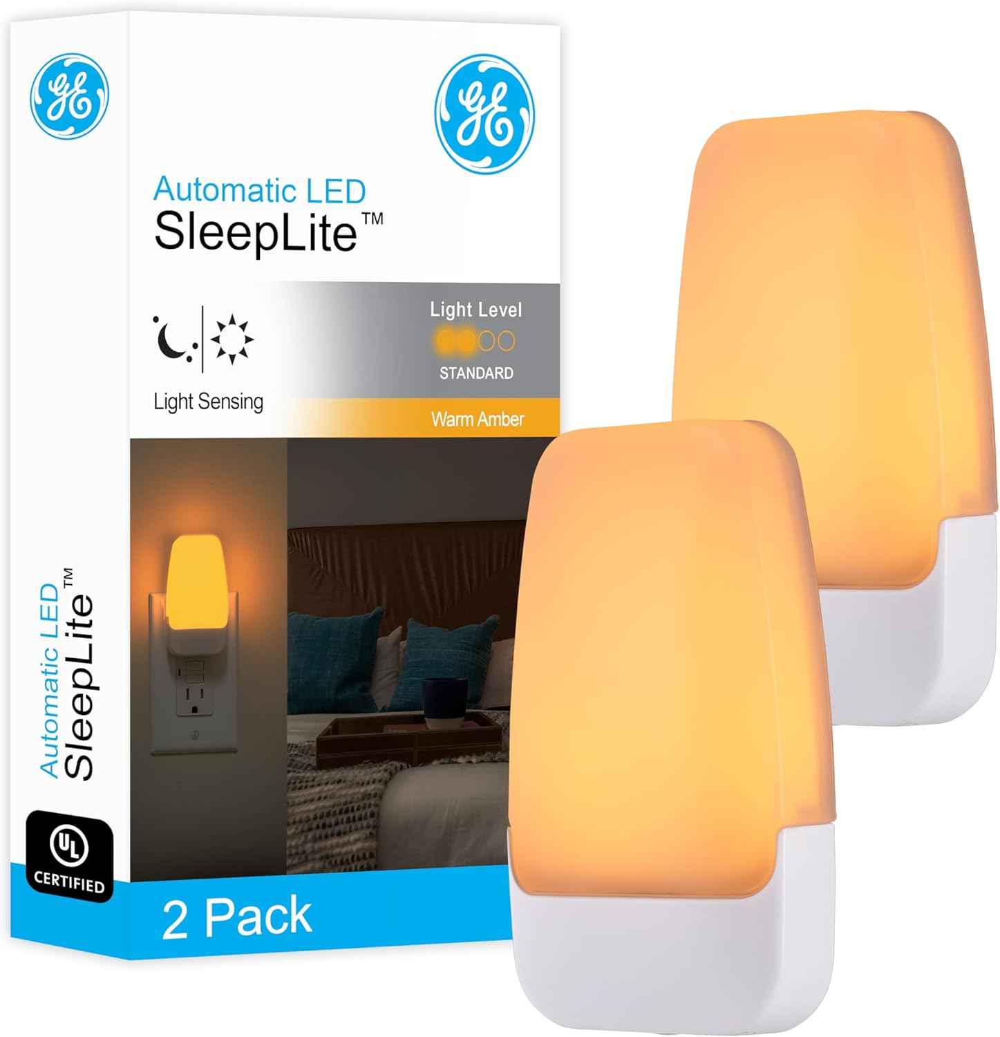GE Sleeplite Night Light – Dusk to Dawn Hallway Lighting for Senior Fall Prevention, Automatic LED Plug In