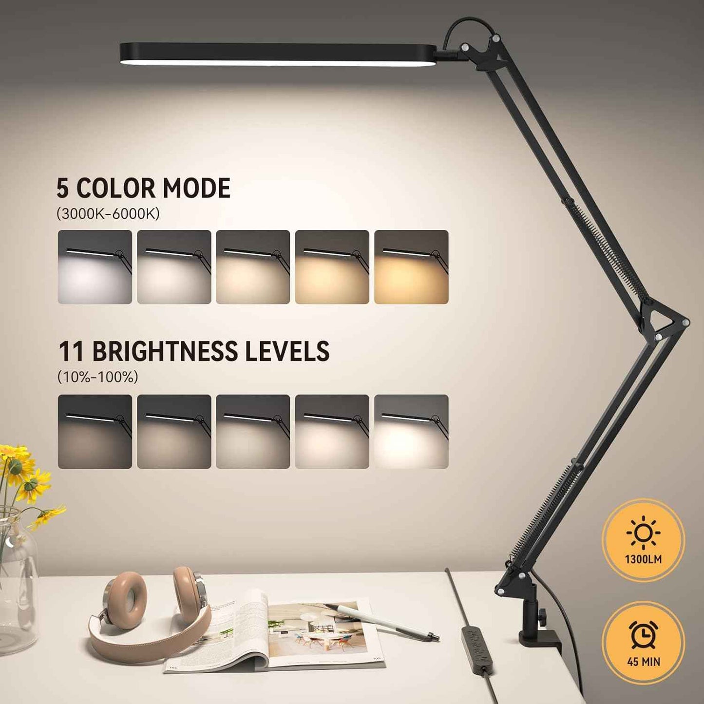 SKYLEO Desk Lamp – Modern Bedroom Accent Light, Swing Arm Design in Black, White, Green, Blue, and Red