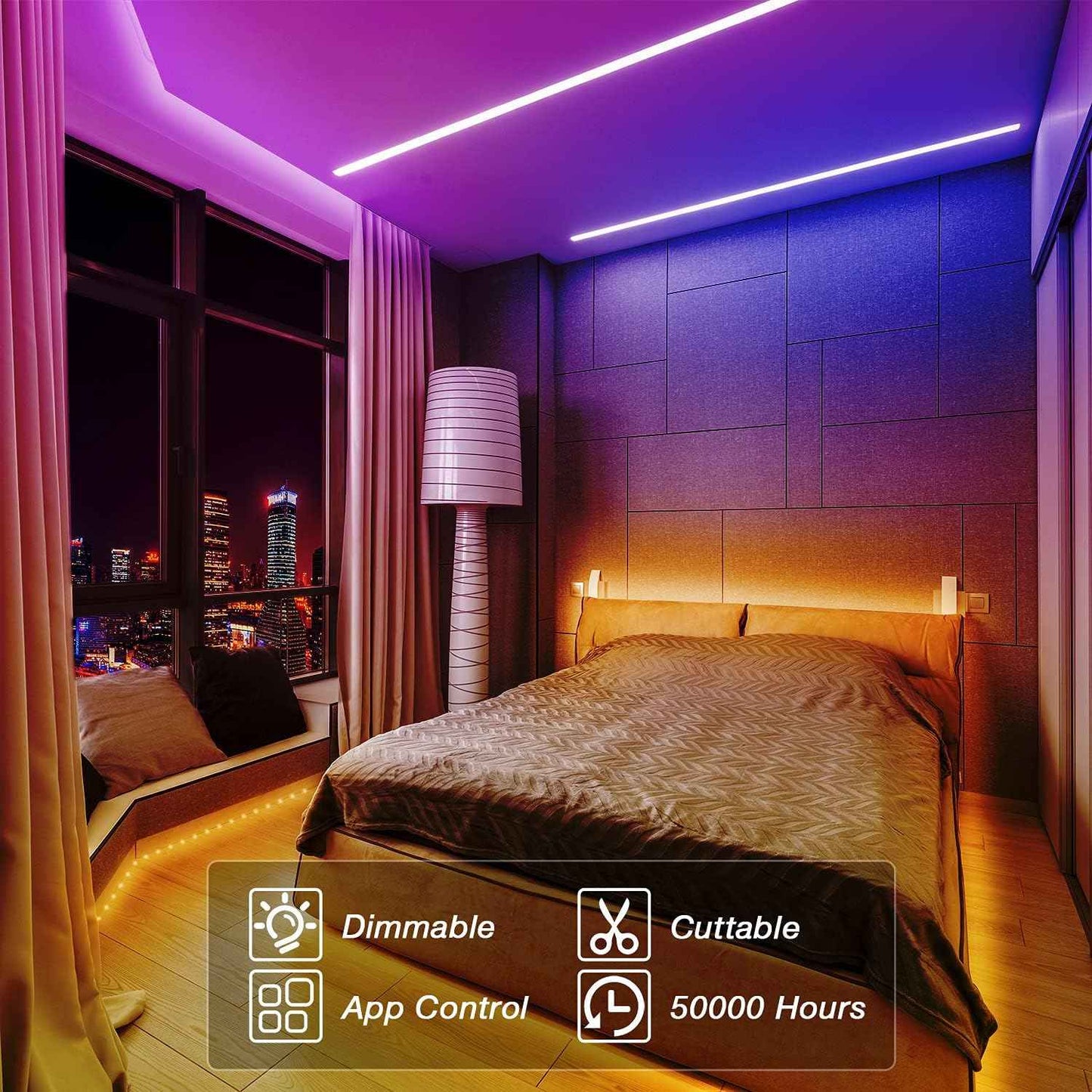 Lumiglow Smart LED Light Strips 100ft – Cuttable RGB Strip Lights for Living Room Ceiling and Stair Accent Lighting