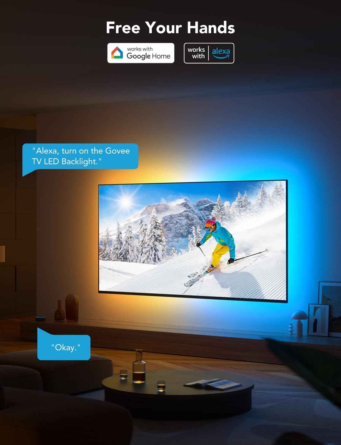 Govee TV LED Backlight – Living Room Ambient Lighting Strip with RGBIC Multi-Zone Color for 55-65 Inch TVs