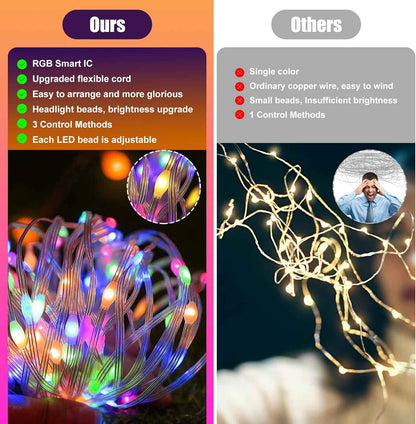 LuminGlow Smart RGB Fairy Lights 66ft with App & Remote – 16M Colors for Bedroom and Living Room Aesthetic