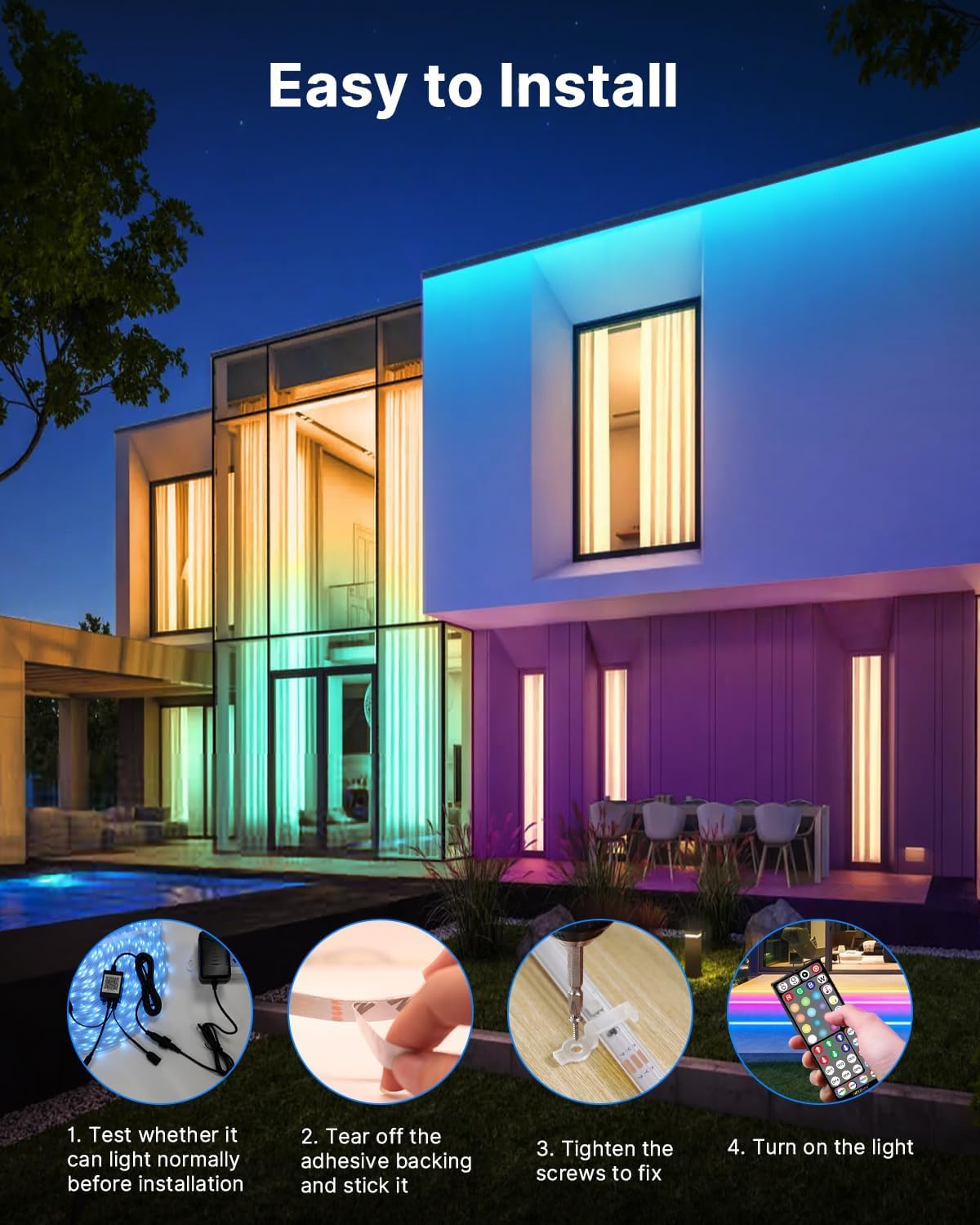 built-in music sync and sound-reactive modes driven through the app