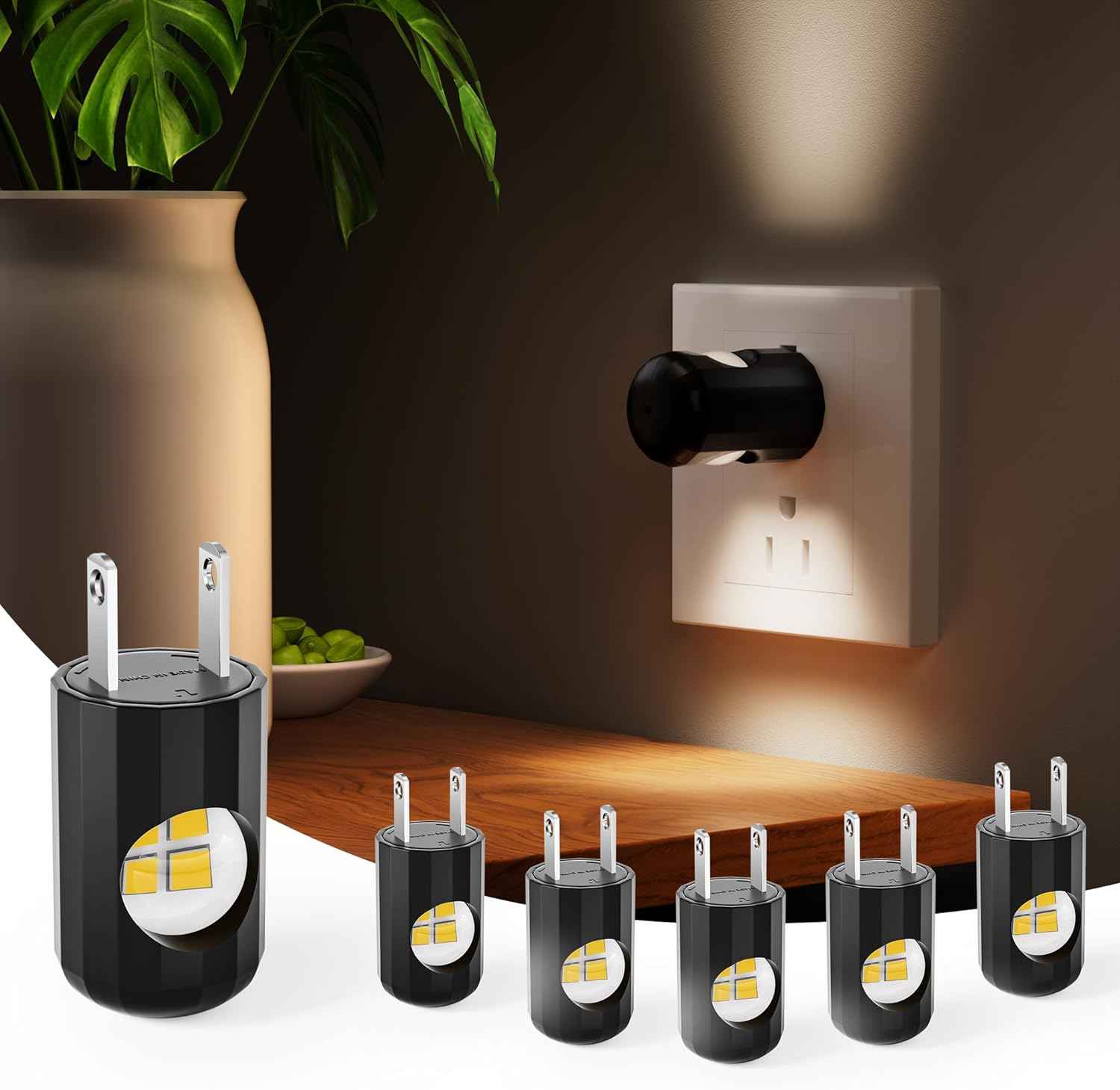LumiNest Decor Night Light 6 Pack – 3000K Warm Plug in Wall Accent for Bedroom, Living Room and Entryway, Stylish Uplight Glow