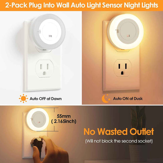 FOLKSMATE LED Night Light – Fall Prevention Plug in Light for Elderly Bathroom and Hallway, Dusk to Dawn Sensor