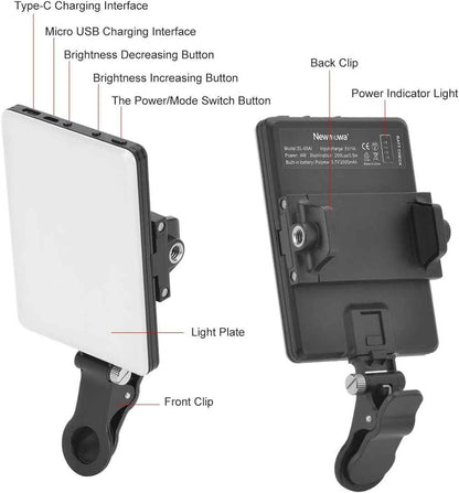 Newmowa Portable Clip Light – On-Location Fill Light for Vloggers Shooting Outdoors and at Events