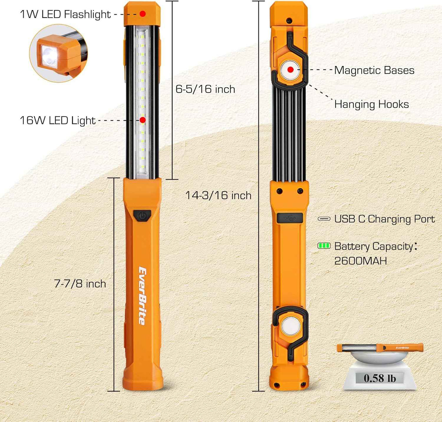 EverBrite 1000LM LED Work Light – Hands-Free Productivity Light for Engine Repair and Attic Insulation, Magnetic Base and Hooks