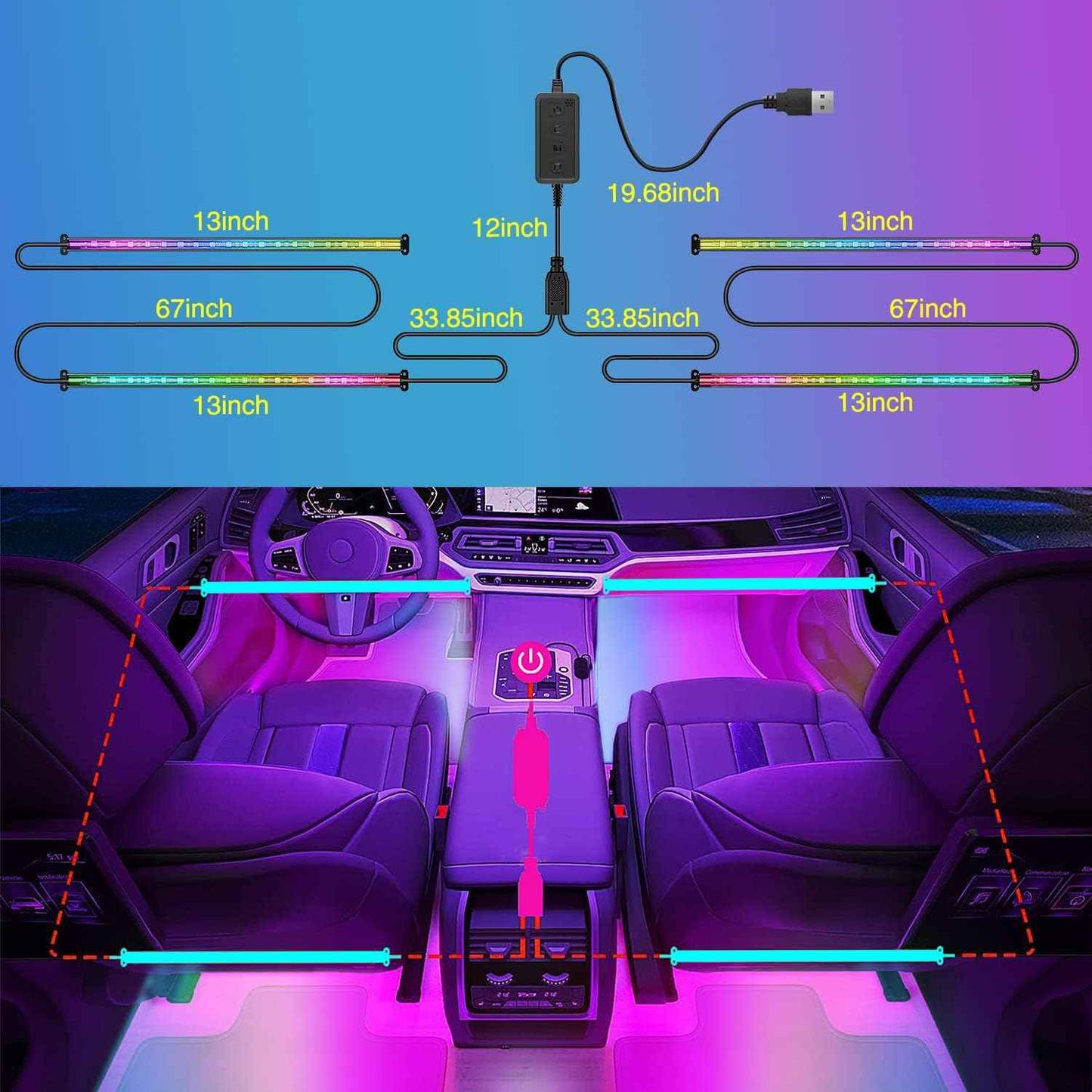 Nilight Premium RGB-IC Interior Accent Kit – High End Cabin Lighting for Show Cars and Custom Builds