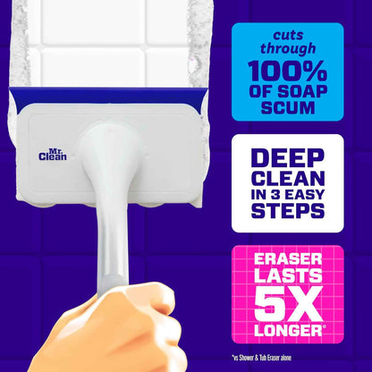 Mr. Clean Magic Eraser Shower & Tub Scrubber, One Tool Replaces Sprays Sponges and Squeegees for an Uncluttered Bathroom