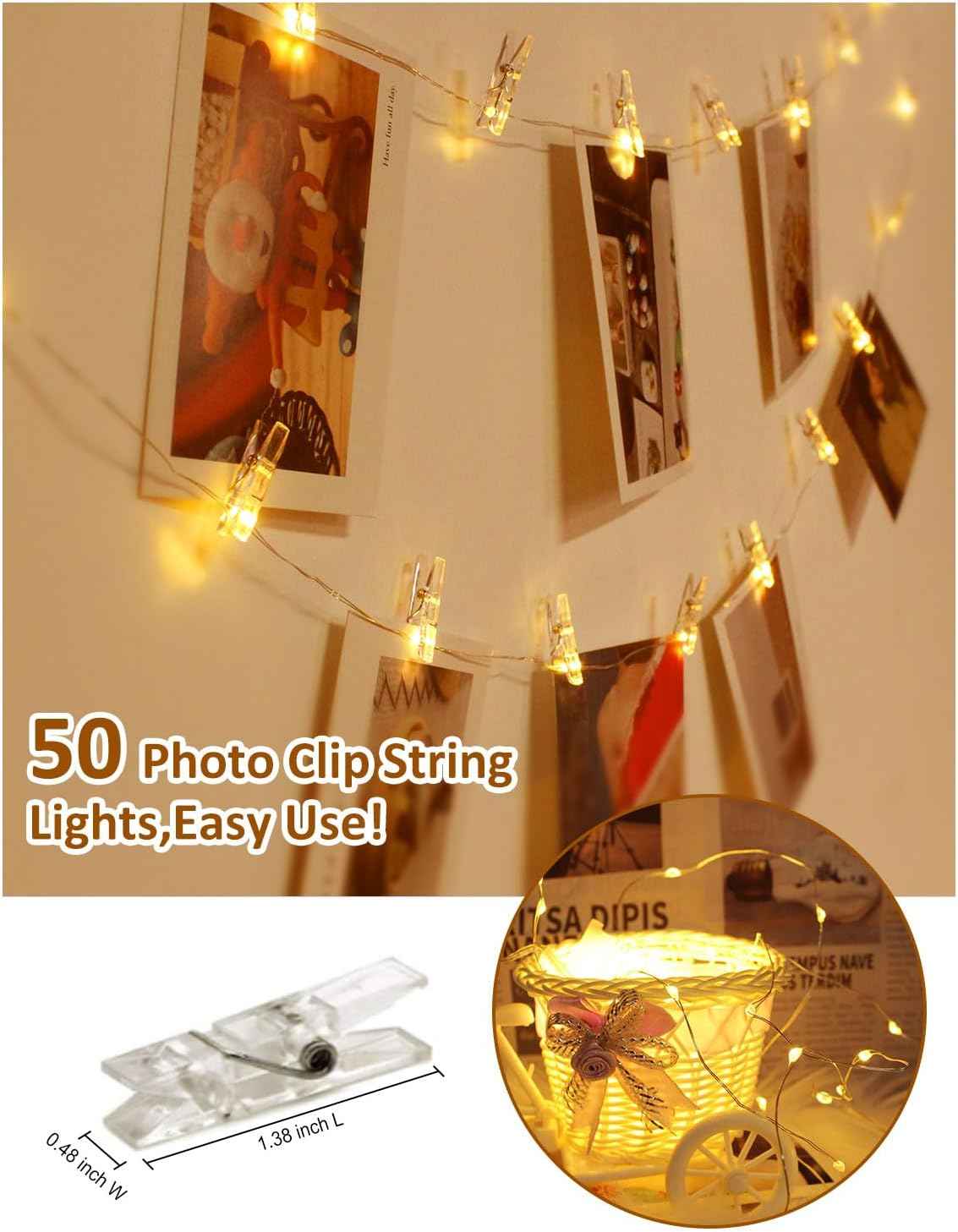 LECLSTAR Waterproof Photo String Lights – Patio and Garden Decor, 33FT Copper Wire LED Lights with 50 Clips and Remote