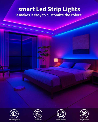 Lumify Smart LED Strip Lights 50FT – Child-Safe Cool-Touch RGB Bedroom Lighting for Girls, Nursery, and Playroom with Auto Shutoff Timer