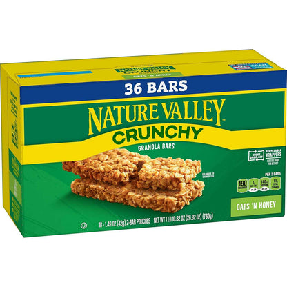 Nature Valley Crunchy Oats 'n Honey Granola Bars – Desk Drawer Snack for Office and Commuters, 48 Bars in 24 Pouches