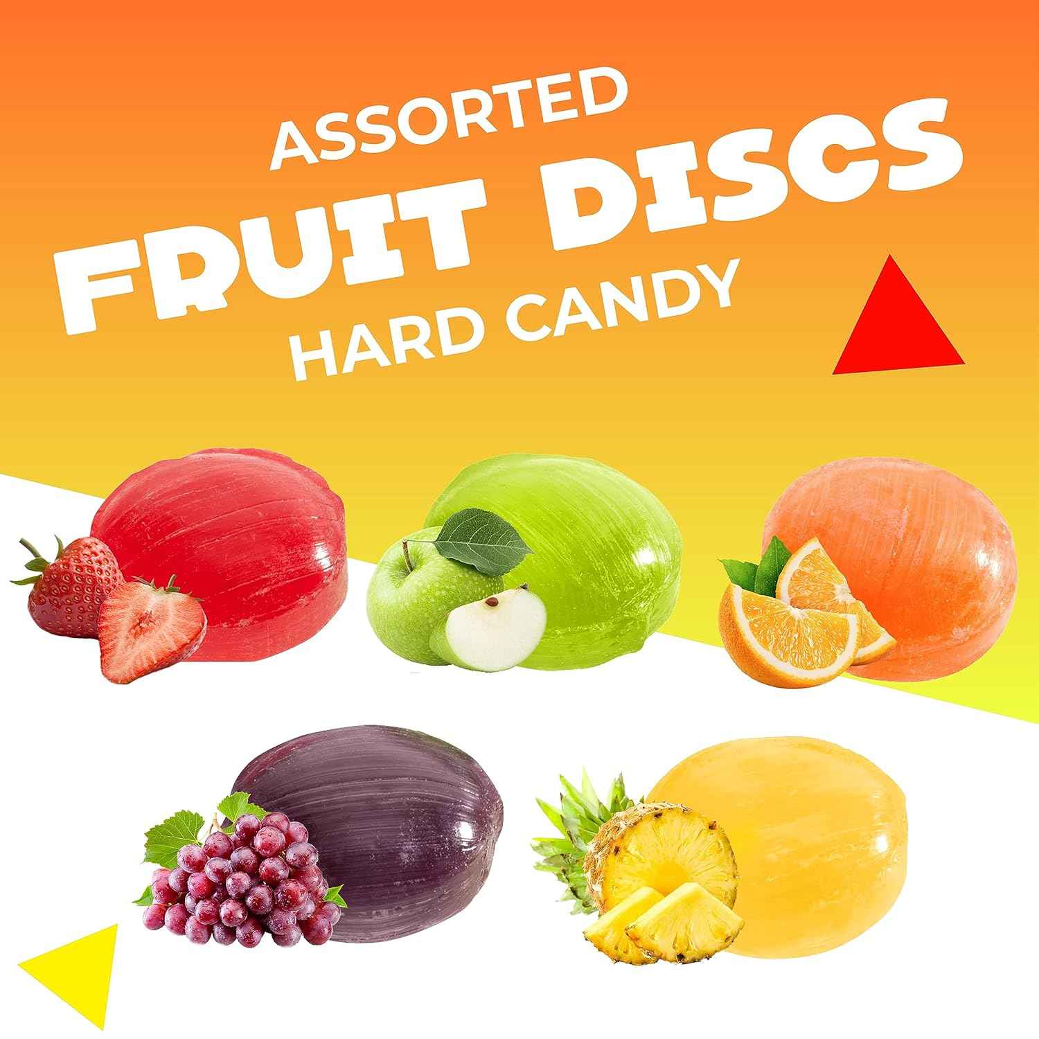 Assorted Fruit Discs | 1 Pound Bag - Approx. 70 Count | Hard Candy | Lunchbox Snack Pack