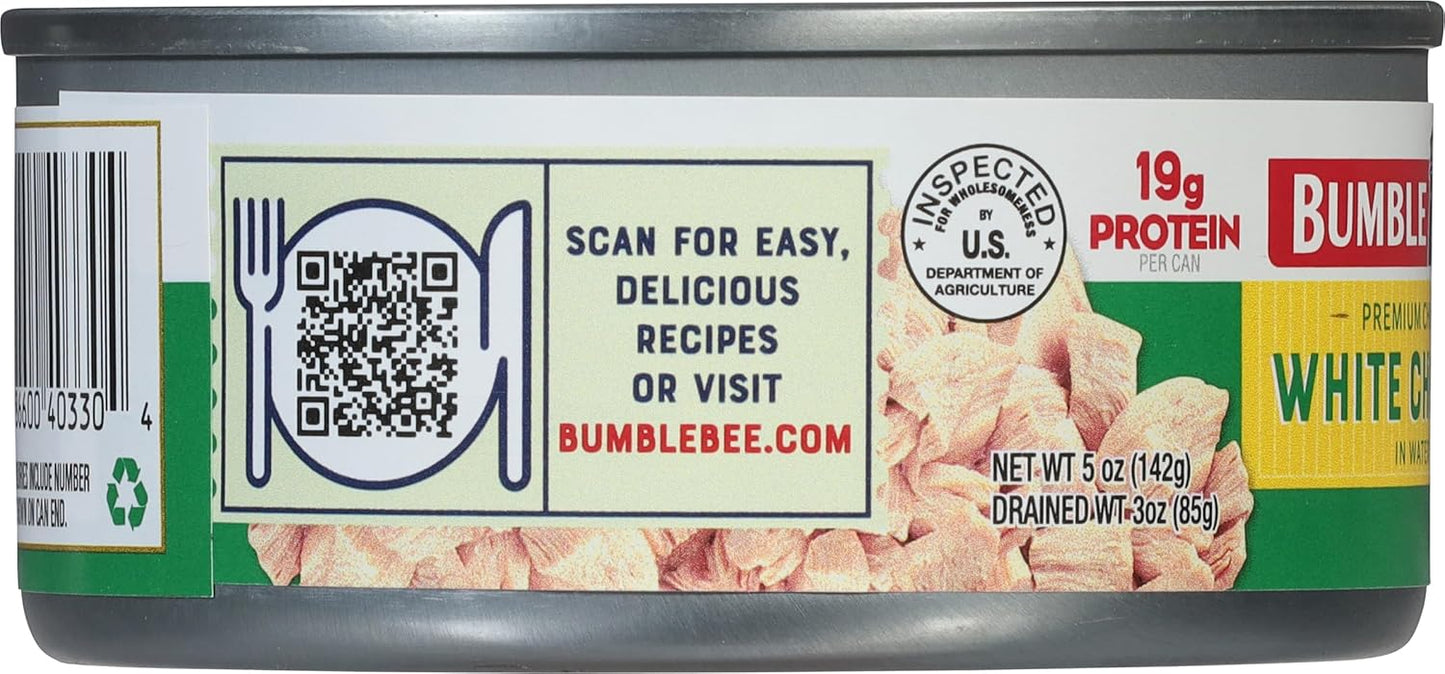 Bumble Bee Canned Premium White Chicken Chunks – Shelf-Stable High-Protein Pantry Staple for Low-Carb Wellness Routines