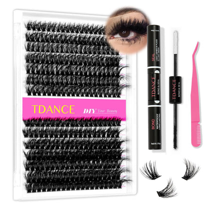 Fluffy_Eyelash_Extensions_Kit_With_280pcs_Thick_Cluster_Lashes,60D_80D_Individual_Lashes,_Lash_Bond,_Seal_Glue,_Applicator_for_Beginners(Kit-Fluffy-60D+80D-280PCS)_Makeup_Cosmetic_Eyelashes_Extensions