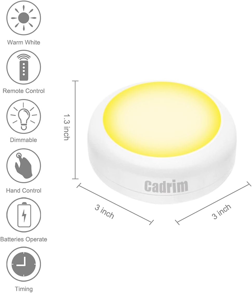 Cadrim LED Puck Lights - Color Changing Display Lighting for Curio Cabinets, Bookshelves, and Living Room Aesthetic