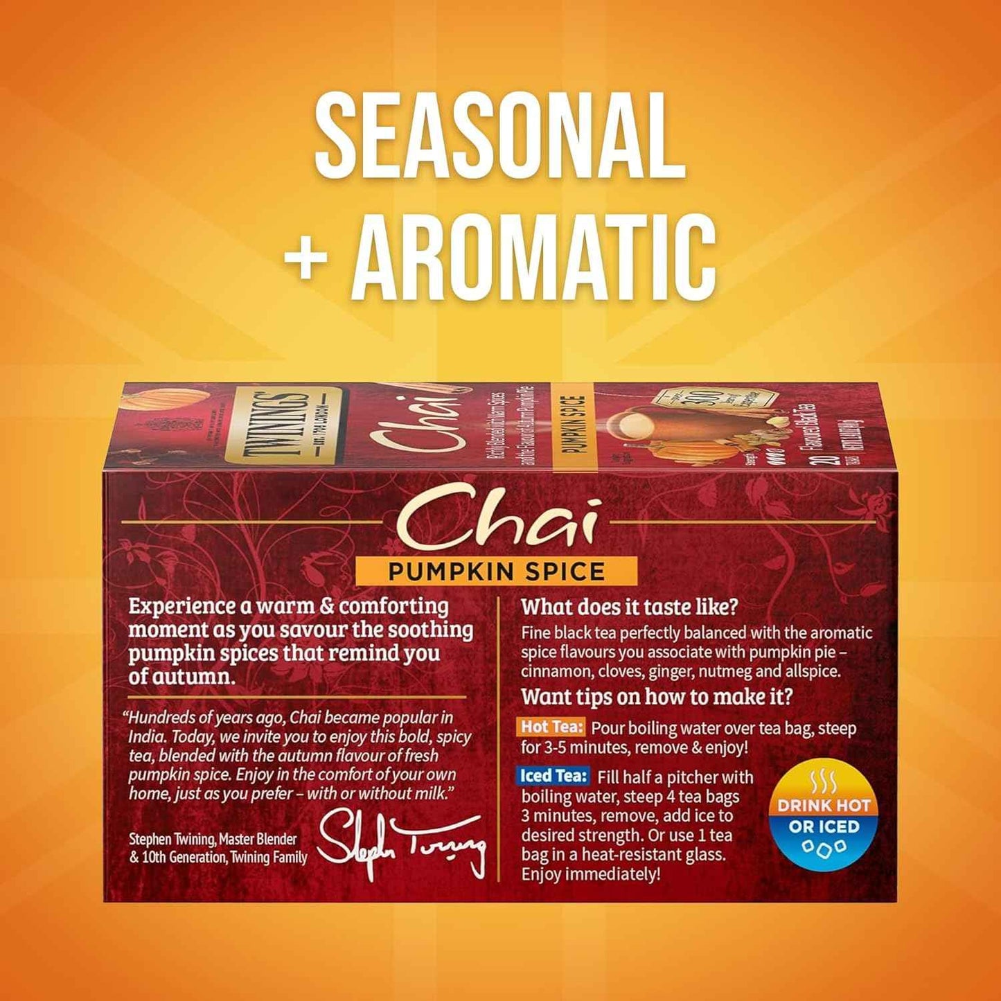 Twinings Pumpkin Spice Chai Black Tea — Living Room Autumn Centerpiece Pairing, Warm Spice Aroma Sets Cozy Mood