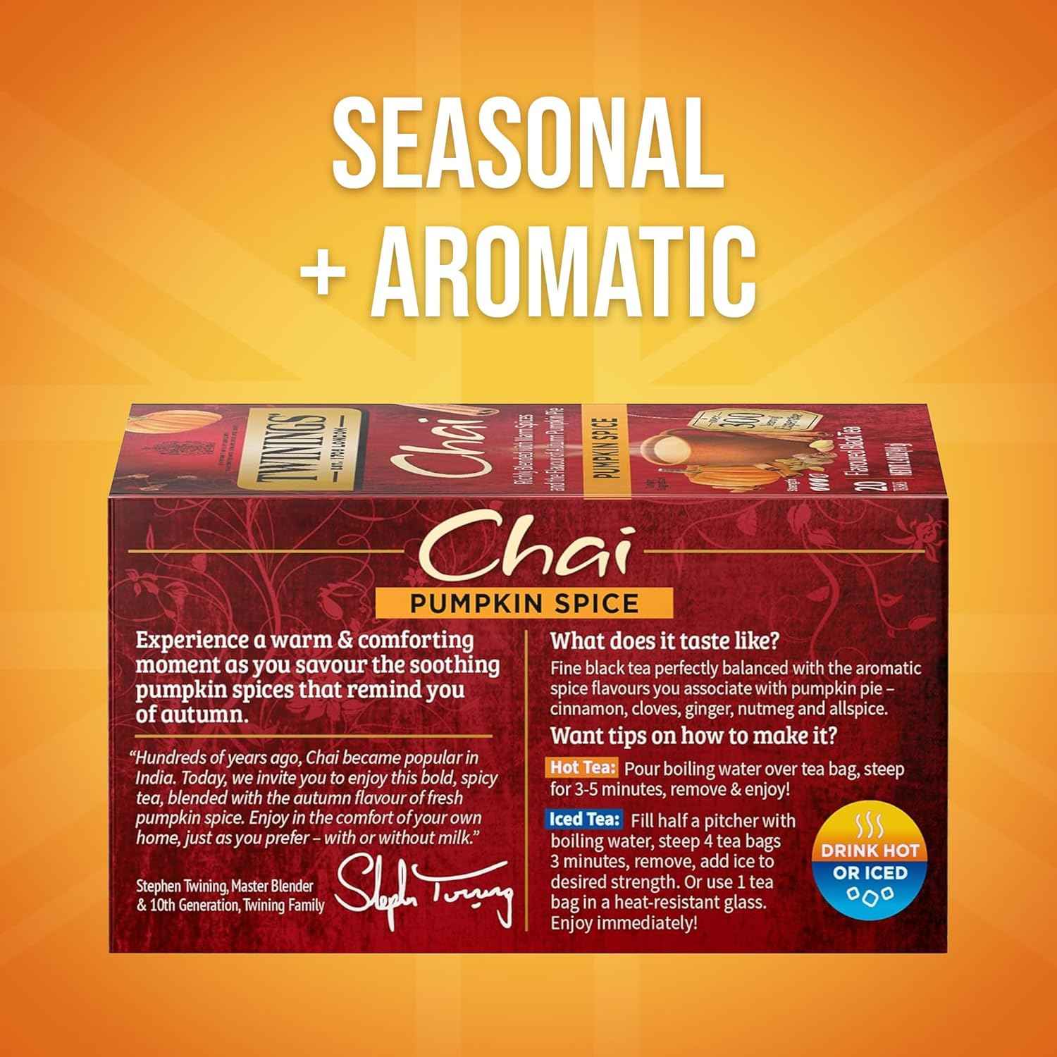 Twinings Pumpkin Spice Chai Black Tea — Living Room Autumn Centerpiece Pairing, Warm Spice Aroma Sets Cozy Mood