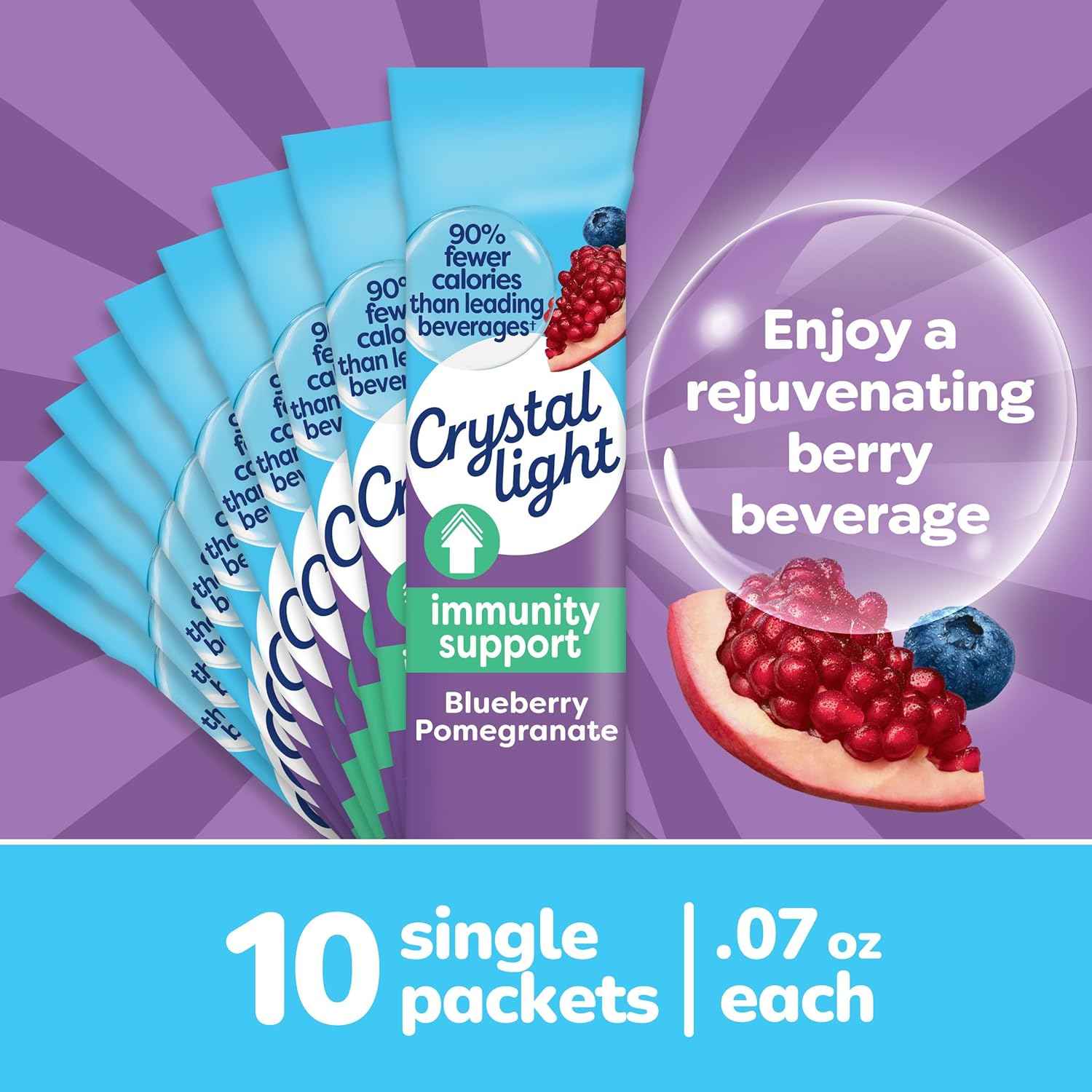 Crystal Light Pure Immunity Blueberry Pomegranate Drink Mix – Single-Serve Packets for Gym Bags and Carry-Ons