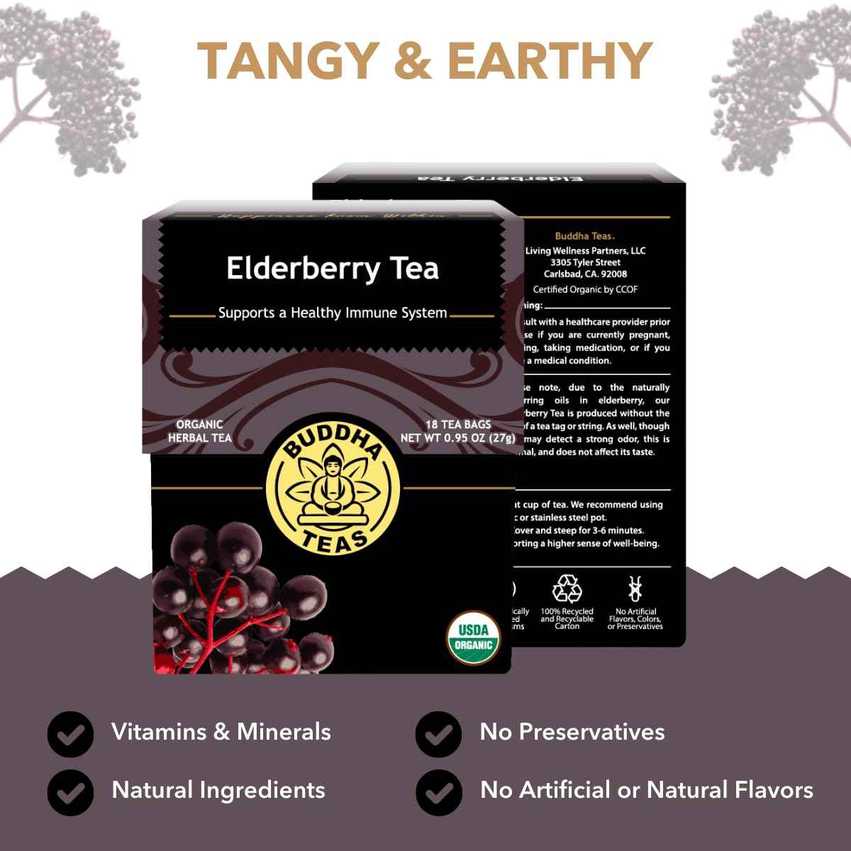 Buddha Teas Elderberry Herbal Tea Box – Elegant Housewarming and Holiday Present for Tea Lovers