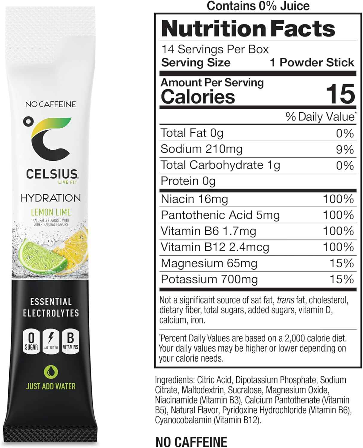 CELSIUS Hydration B-Vitamin Stick Packs – Lemon Lime Caffeine Free Office Beverage to Replace Sugary Sodas at Your Desk