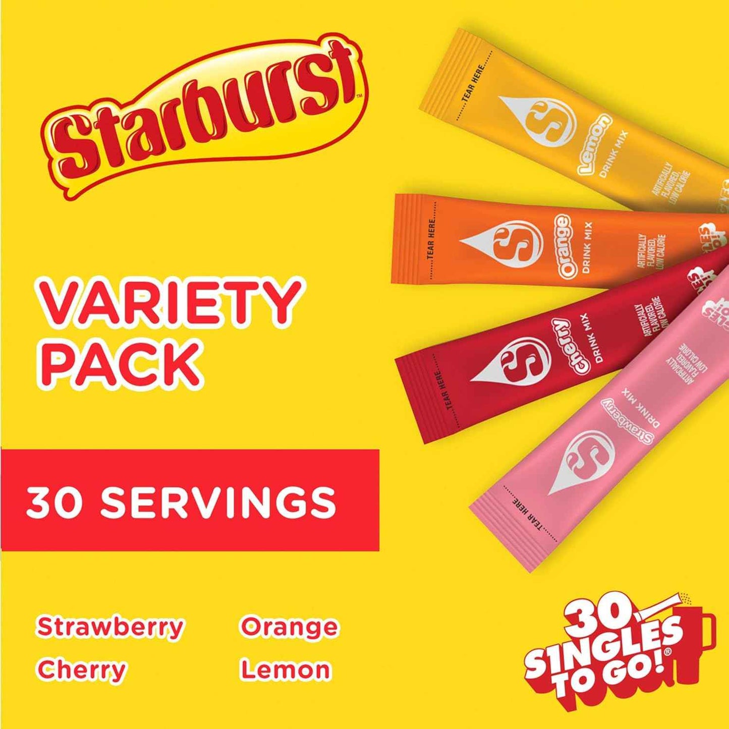 Starburst Singles To Go Caffeine-Free Strawberry Drink Mix Tubes for Work-from-Home Desks and Steady Afternoon Focus