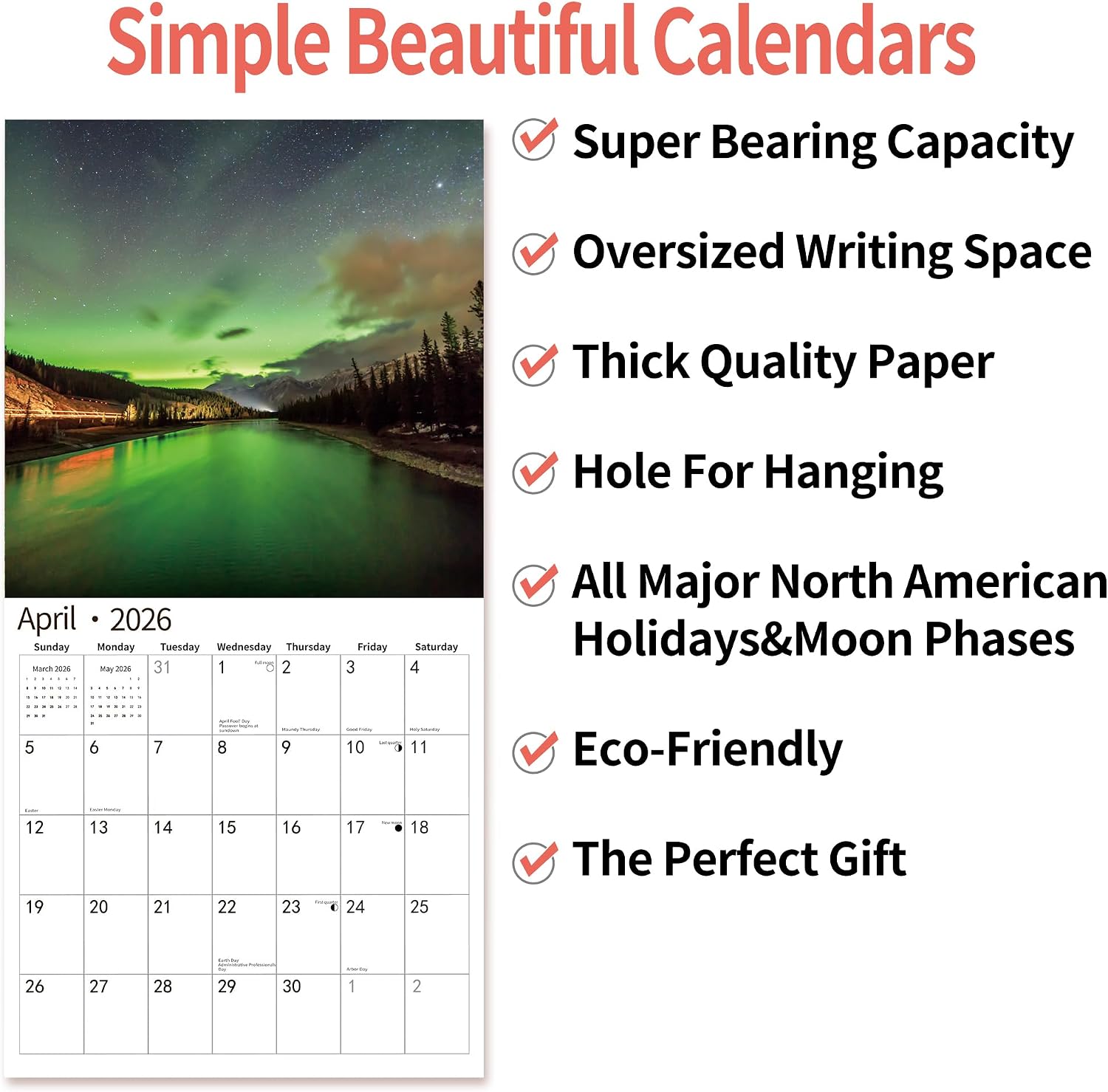 Calendars by LA Calendars 2026 Wall Calendar – Living Room Wall Decor, 12 x 24 Inch Statement Piece in 9 Themes