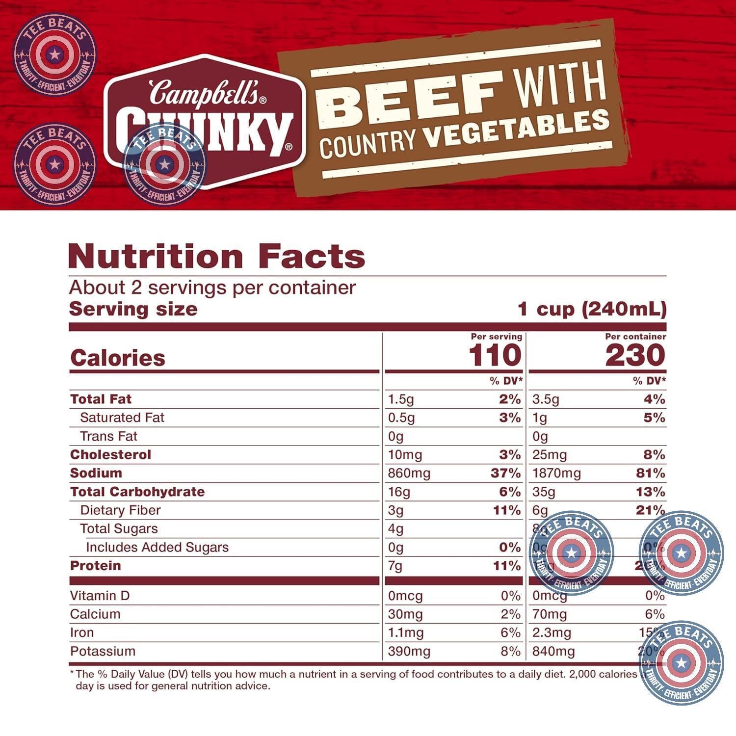 Campbell's Beef Soup with Vegetables – Lightweight No-Refrigeration Meal for Backcountry Huts, 18.8 Oz