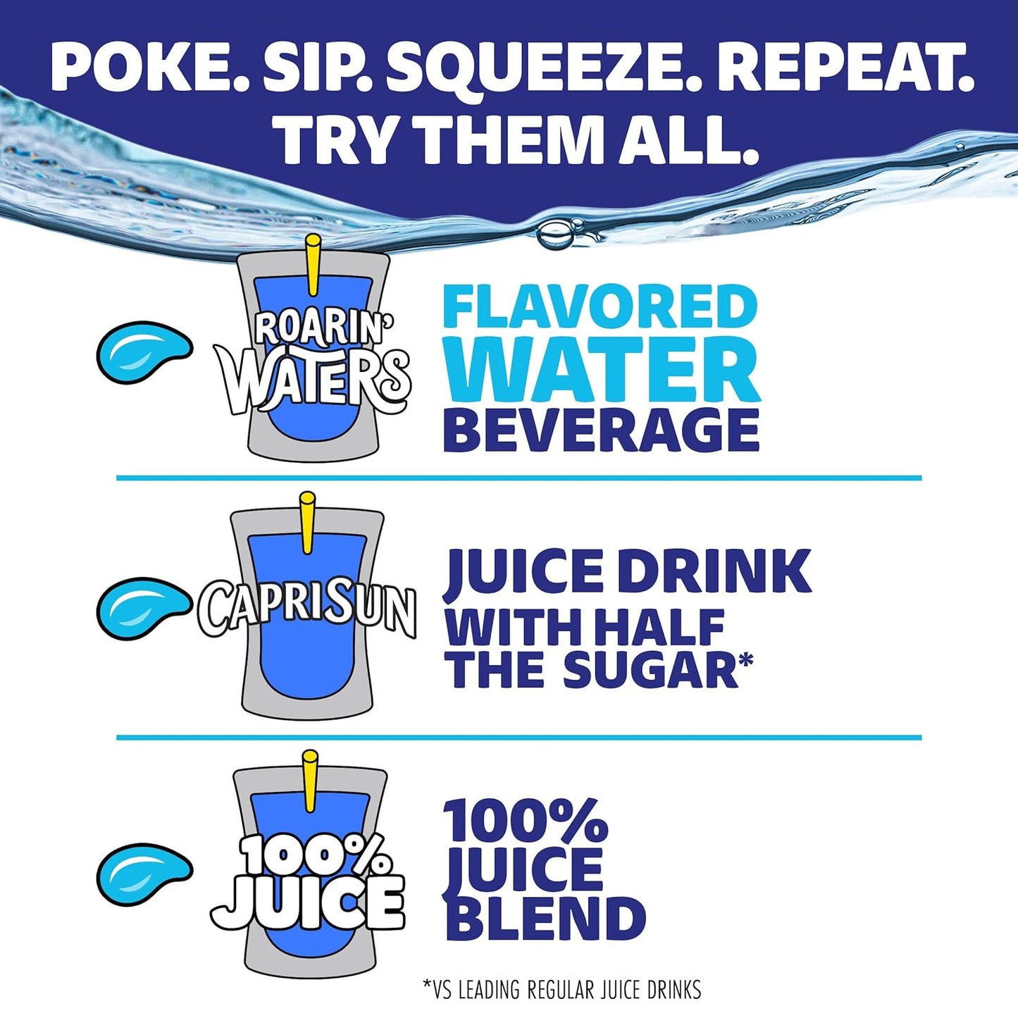 Capri Sun Roarin' Waters Drink Pouches – Spill-Resistant Flavored Water for Soccer Practice and Family Road Trips, 6 fl oz