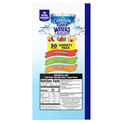 Capri Sun Roarin' Waters Drink Pouches – Spill-Resistant Flavored Water for Soccer Practice and Family Road Trips, 6 fl oz