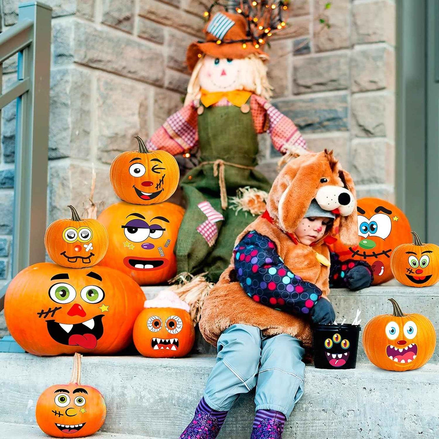 BainGsek 56 Funny Pumpkin Stickers for Kids – No-Knife Decorating Activity for Family Halloween and School Parties