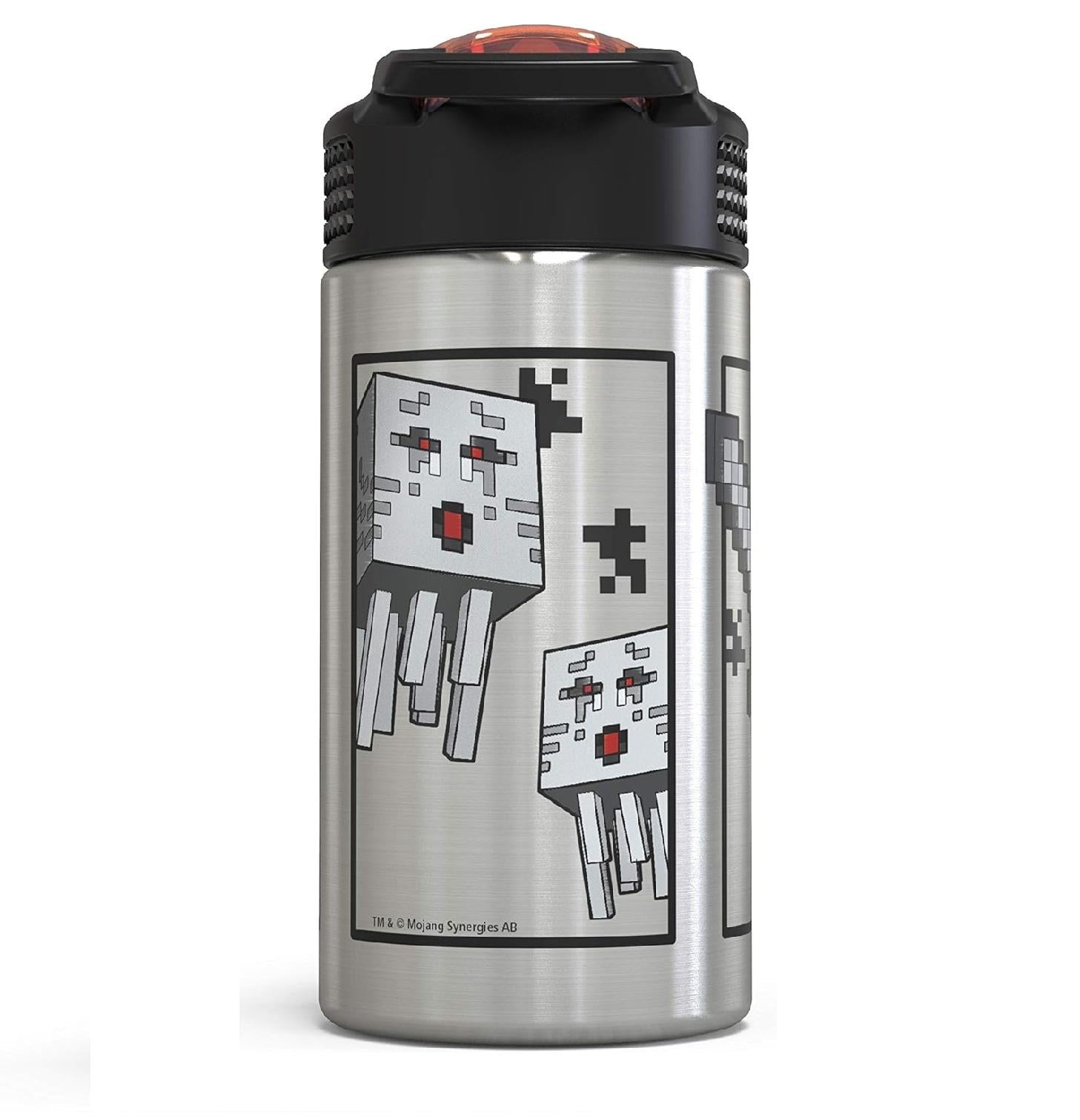 Zak_Designs_Minecraft_-_Stainless_Steel_Water_Bottle_with_One_Hand_Operation_Action_Lid_and_Built-in_Carrying_Loop,_with_Straw_Spout_is_Perfect_for_Kids_(15.5_oz,_18/8,_BPA-Free)_Drinkware_Cup_Tumbler_Portable_Bottled_Washable_Reusable_Mug_Flasks