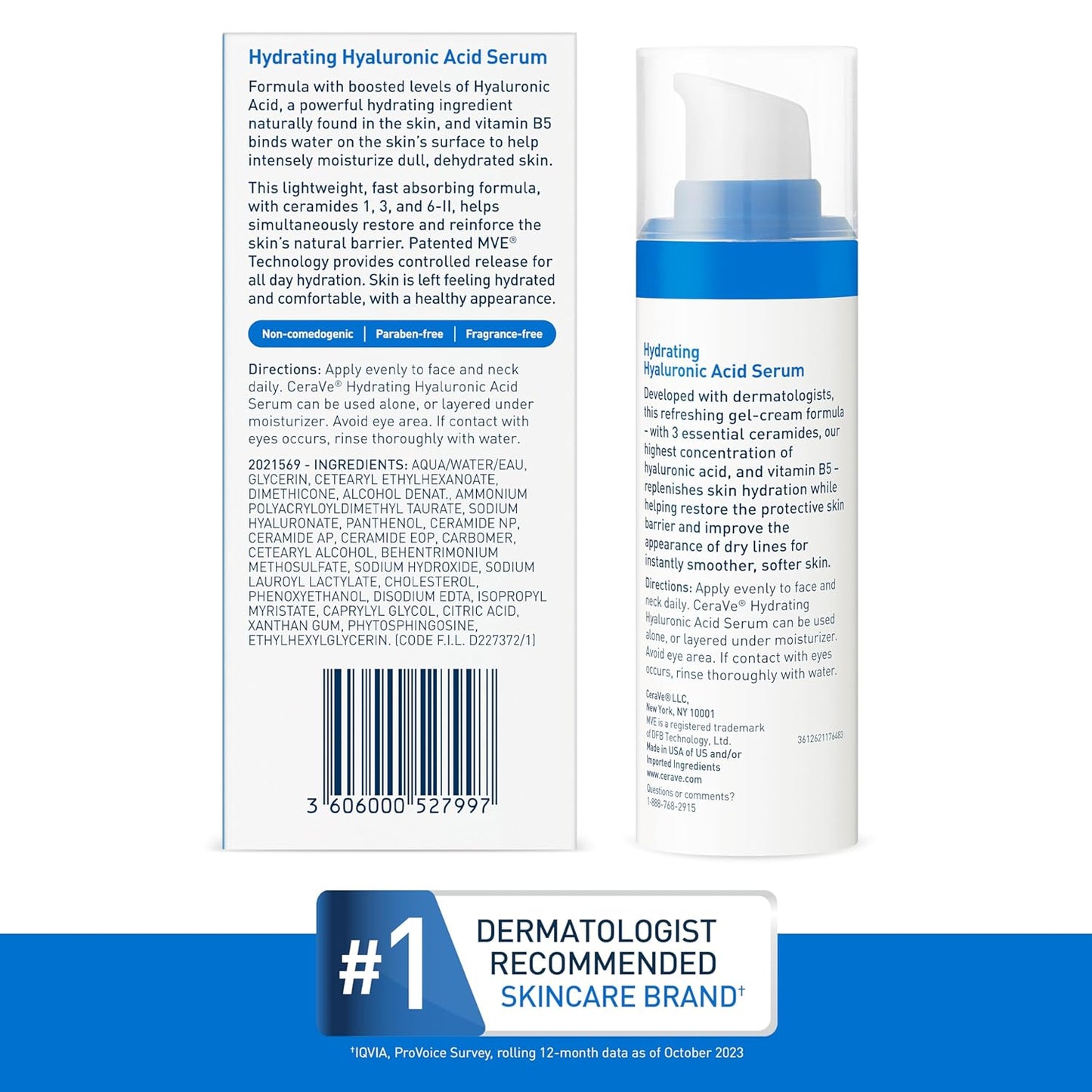 CeraVe Hyaluronic Acid Serum – Dermatologist-Developed Hydration Safe for Reactive and Compromised Skin