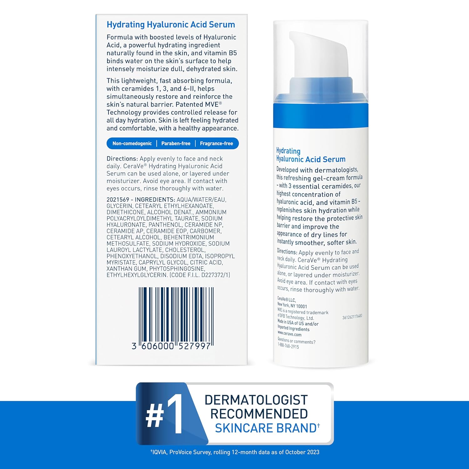 CeraVe Hyaluronic Acid Serum – Dermatologist-Developed Hydration Safe for Reactive and Compromised Skin